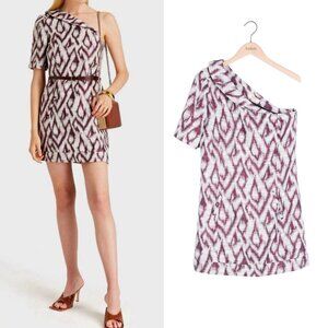 BA&SH Alba Mini One Shoulder Dress Jacquard Plum L